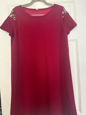 Pinkblush Burgundy Cold-Shoulder Lattice Maternity Dress